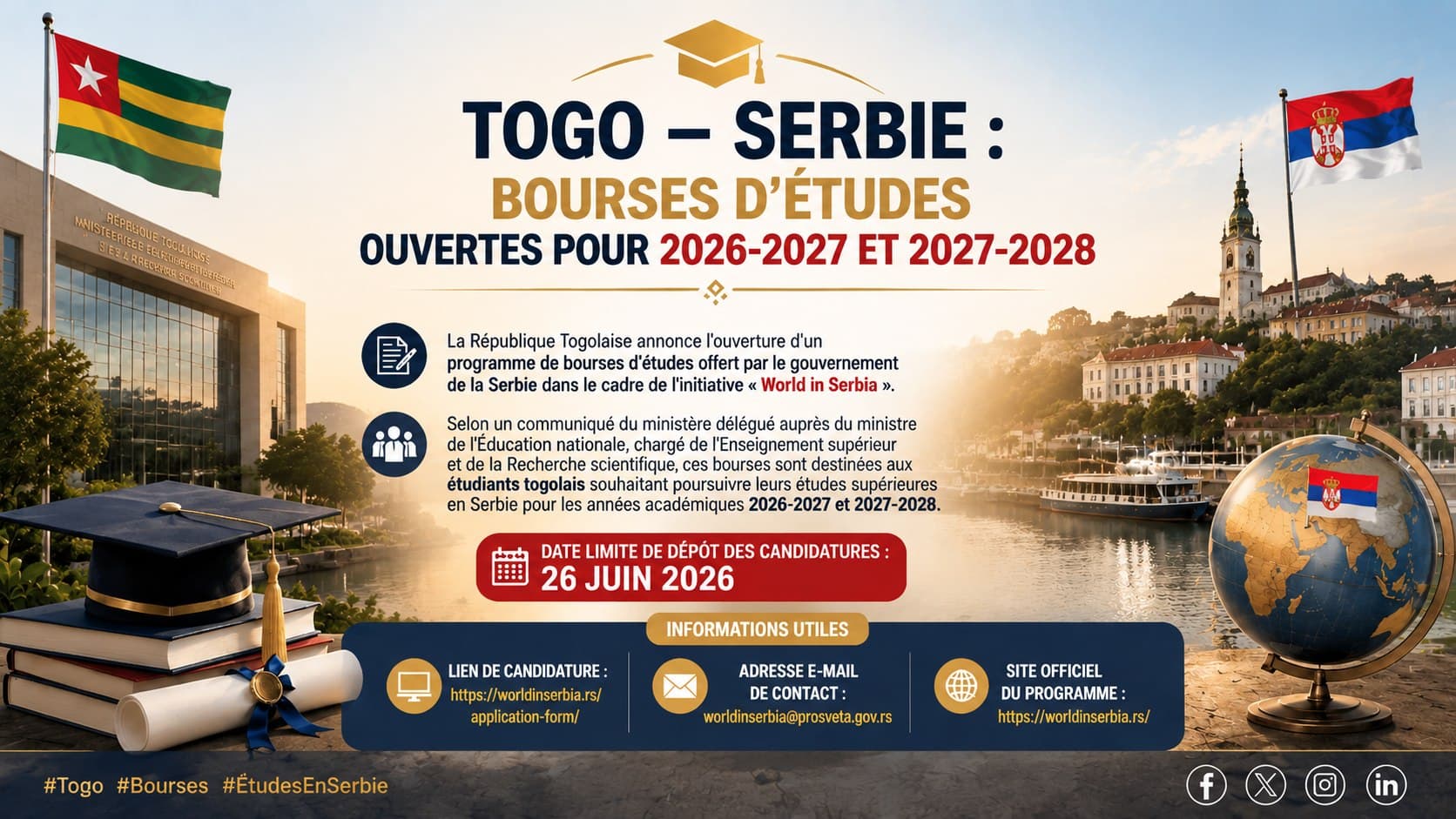 ÉTUDIER EN SERBIE : DES BOURSES D’ÉTUDES DISPONIBLES POUR LES ÉTUDIANTS TOGOLAIS (2026-2027 ET 2027-2028)